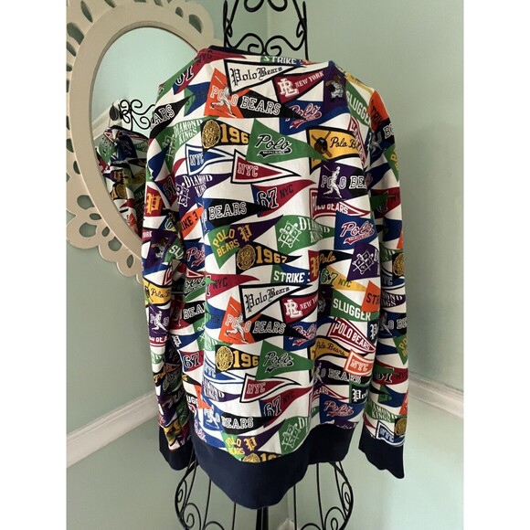 POLO / RALPH LAUREN - Embroidered POLO Pennants Baseball Flags M Sweater - Picture 10 of 11